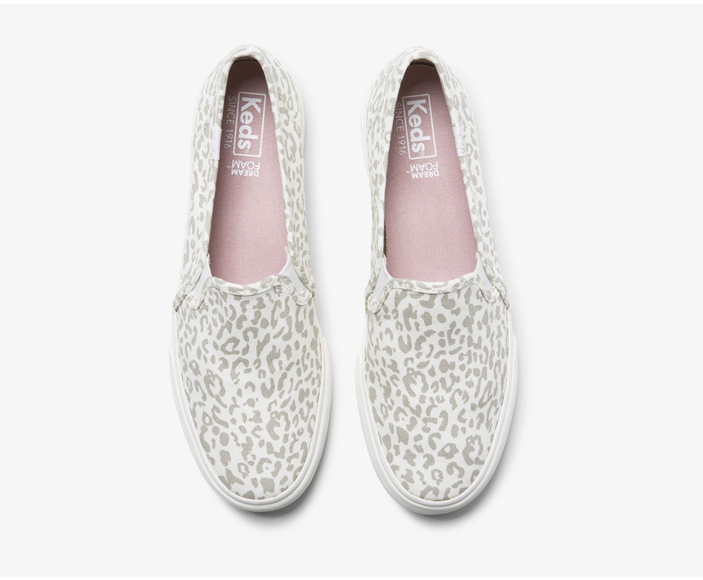 Slip Ons Keds Mujer Blancos - Double Decker Animal - 7469-WTLGA